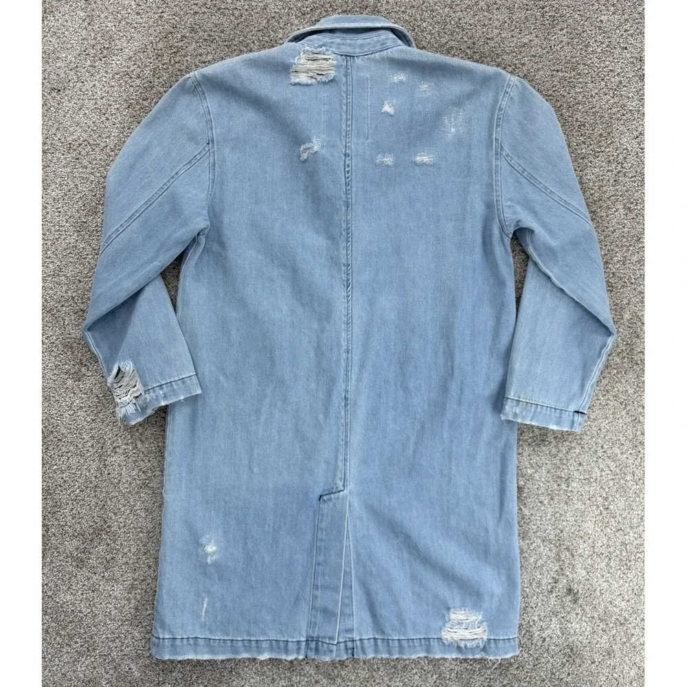 Zara ZW The Levitha Denim Coat Womens XS Light Wash Destroyed Denim Chore Duster
